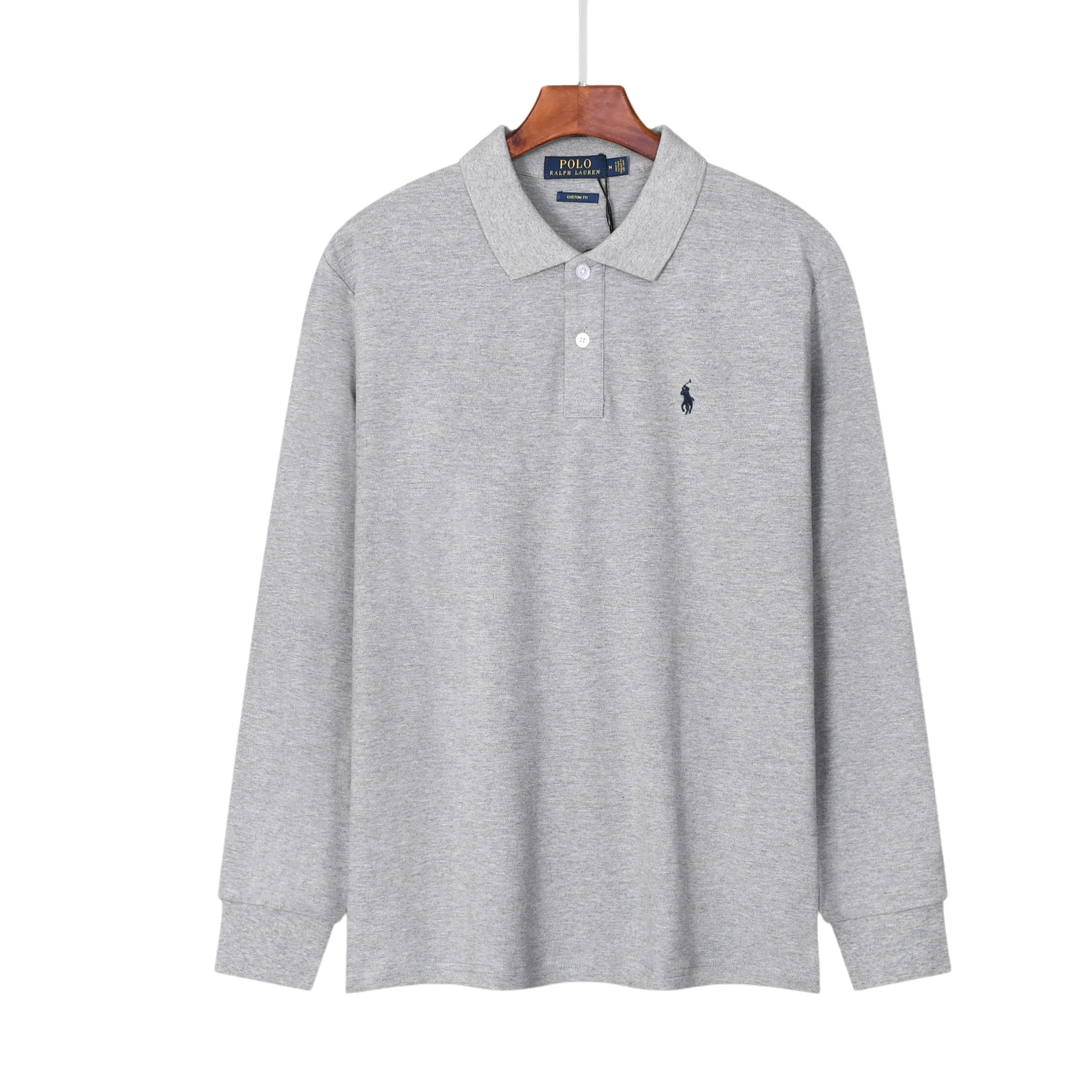 P160 2650#RL Ralph Lauren pony lapel long-sleeved polo shirt Color: Black White Gray Royal Blue Size: M-XXL Fabric: 230g stretch piqué cotton